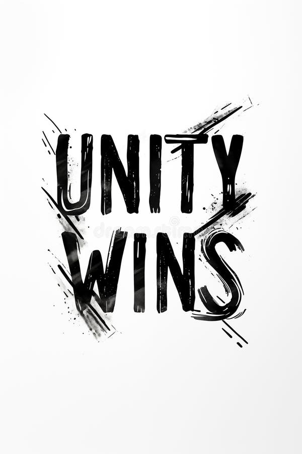 Unity wins text on white background with black brushstroke typography royalty free stock images