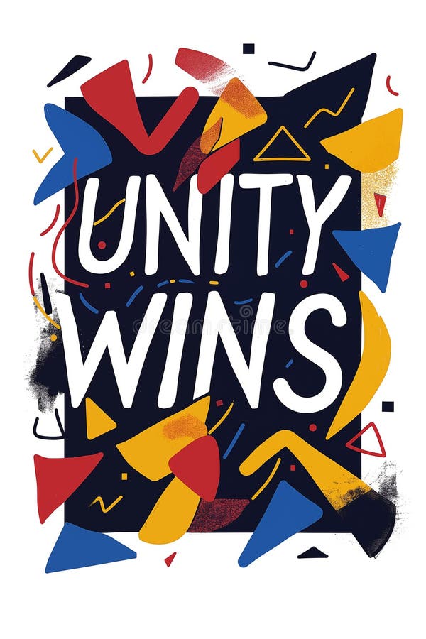 Unity wins typographic abstract design with colorful geometric shapes royalty free stock photography