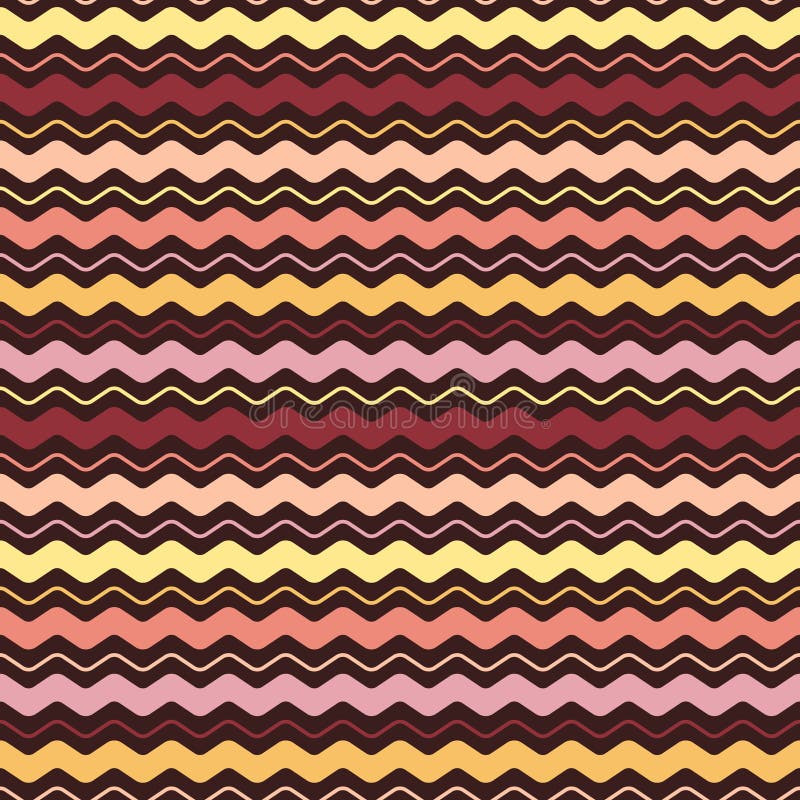 Universal Abstract Seamless Pattern of Pink, Yellow, Beige, Burgundy and Peach with Zigzag Stripes. Simple Continuous Symmetric Background for Packaging, Pack Paper, Wrapping Paper