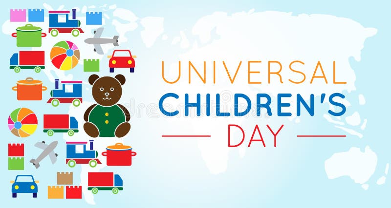Universal Children`s Day Background Illustration with Colorful Toys stock illustration