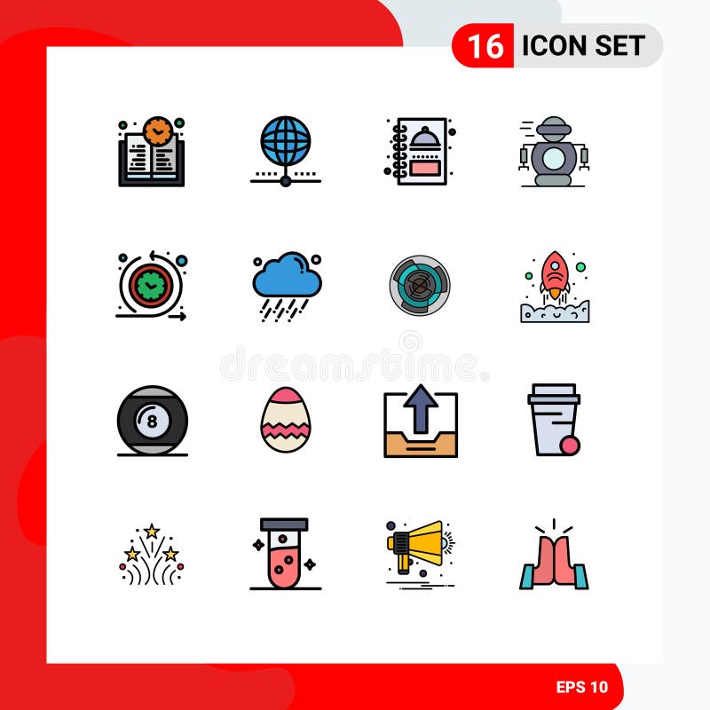 16 Universal Flat Color Filled Line Signs Symbols of regular, robot, kitchen, robotic, human royalty free illustration