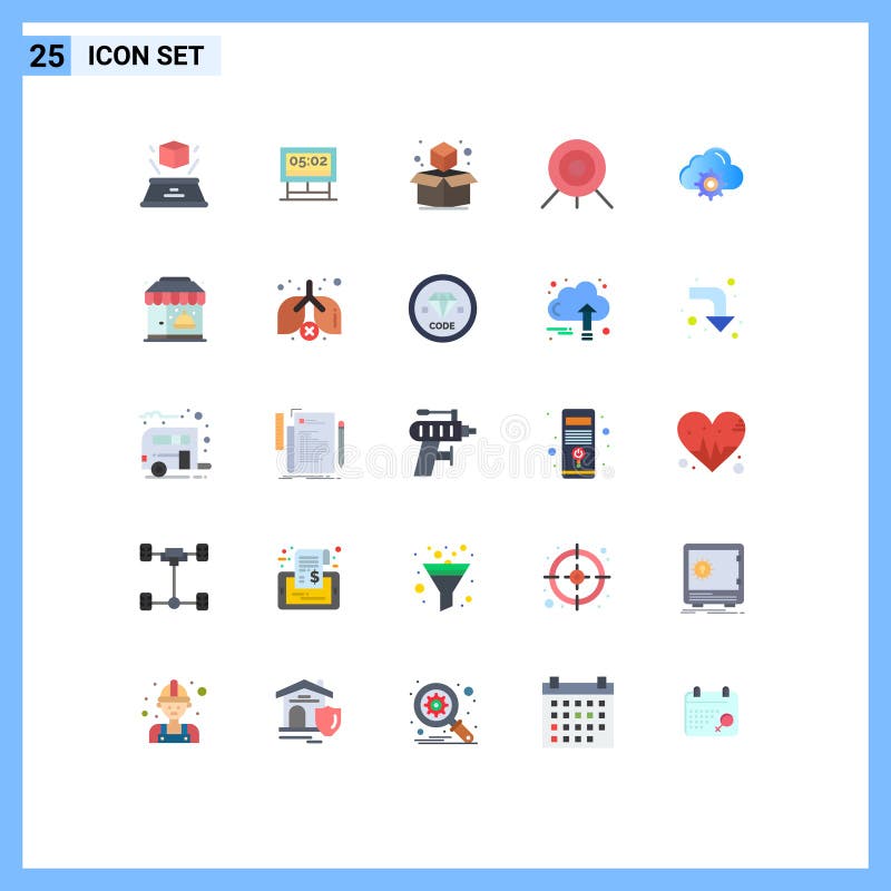 25 Universal Flat Color Signs Symbols of computing, setting, cube, cloud, sport royalty free illustration