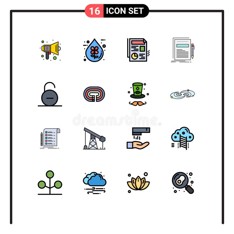 Universal Icon Symbols Group of 16 Modern Flat Color Filled Lines of presentation, file, ecofriendly, document, graph vector illustration