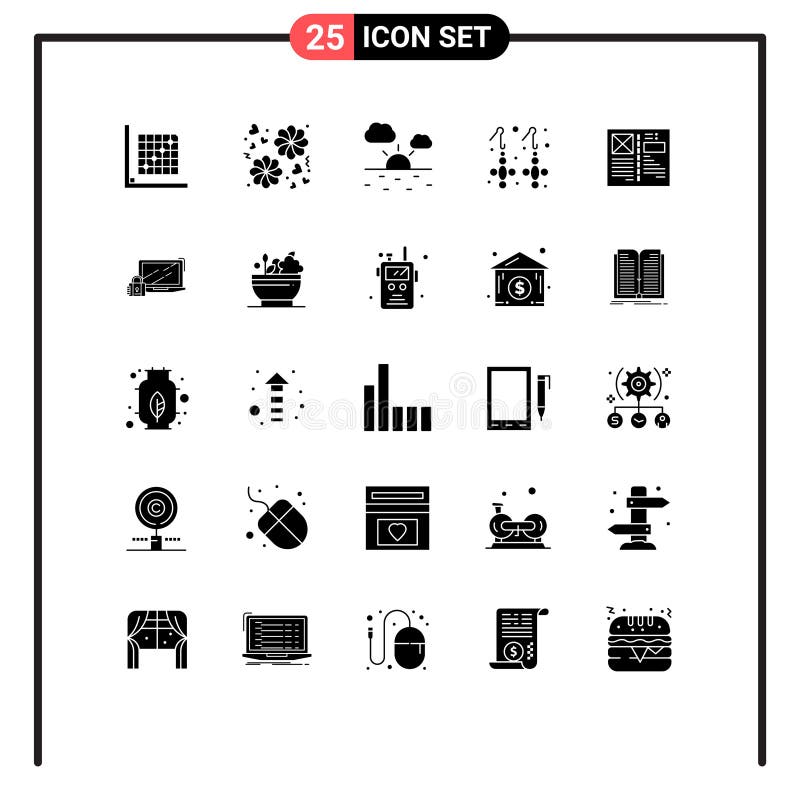 Universal Icon Symbols Group of 25 Modern Solid Glyphs of design, blog, cloud, jewelry, fashion stock illustration