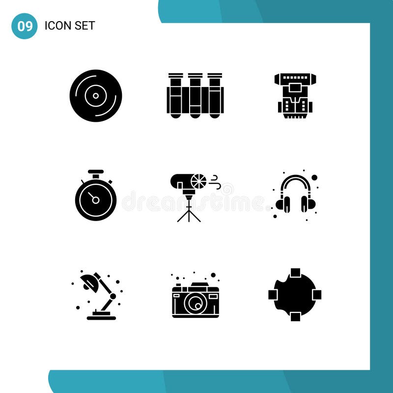 Universal Icon Symbols Group of 9 Modern Solid Glyphs of navigation, compass, laboratory, cryotherapy, cryogenic royalty free illustration