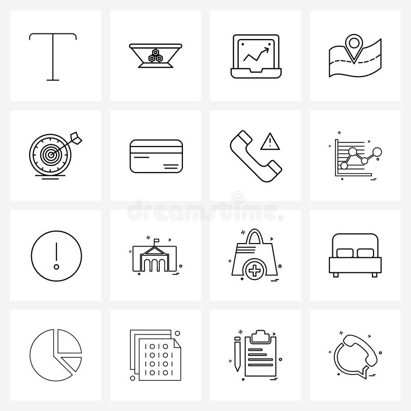 16 Universal Icons Pixel Perfect Symbols of arrow, focus, analytics, dart focus, location royalty free illustration