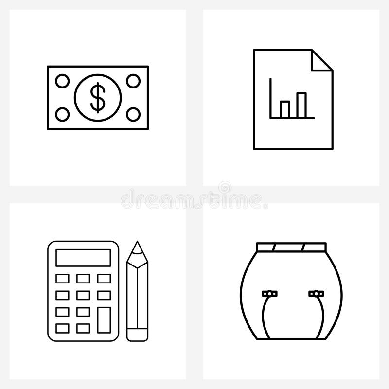 4 Universal Line Icons for Web and Mobile cash, machine, money, graph, office royalty free illustration