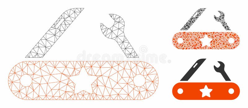 Universal Multitool Knife Vector Mesh Network Model and Triangle Mosaic Icon stock illustration