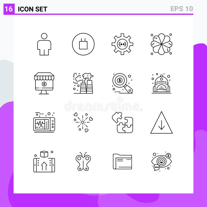 16 Universal Outlines Set for Web and Mobile Applications commerce, computer, development, online, element vector illustration