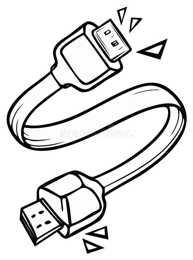 Universal serial bus cable line art illustration depicting technology and data transfer stock illustration