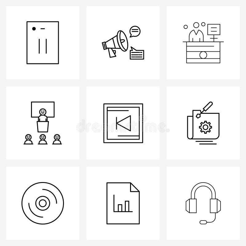 Universal Symbols of 9 Modern Line Icons of interface, previous, reception, school, class royalty free illustration