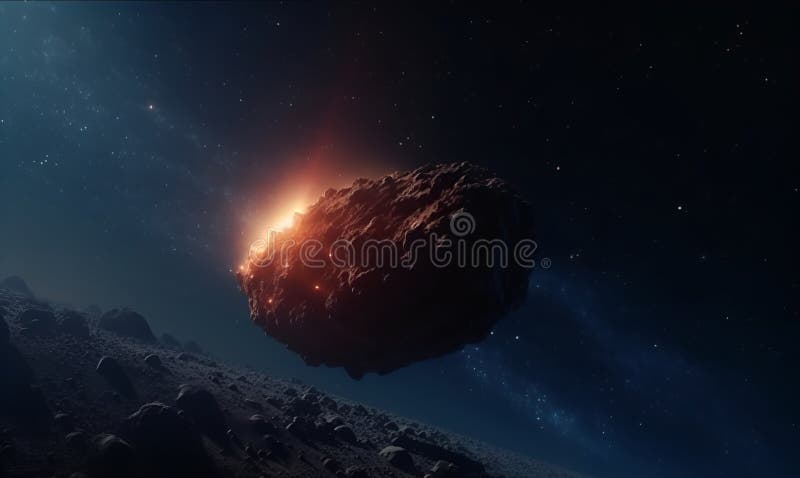 Universe scene with asteroid in outer space. stock illustration.