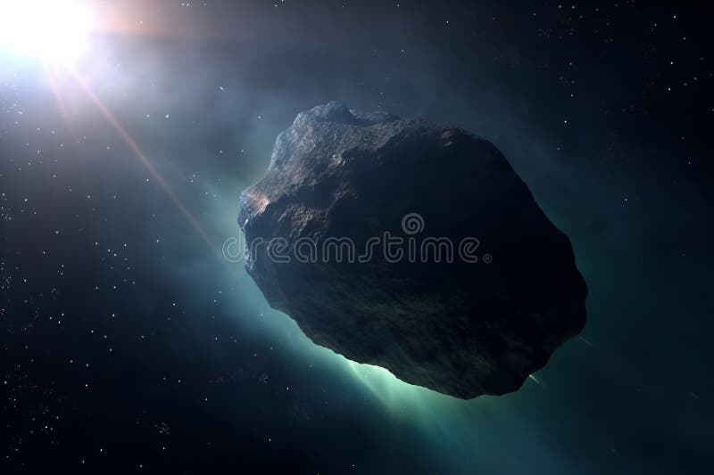 Universe scene with asteroid in outer space. stock illustration.