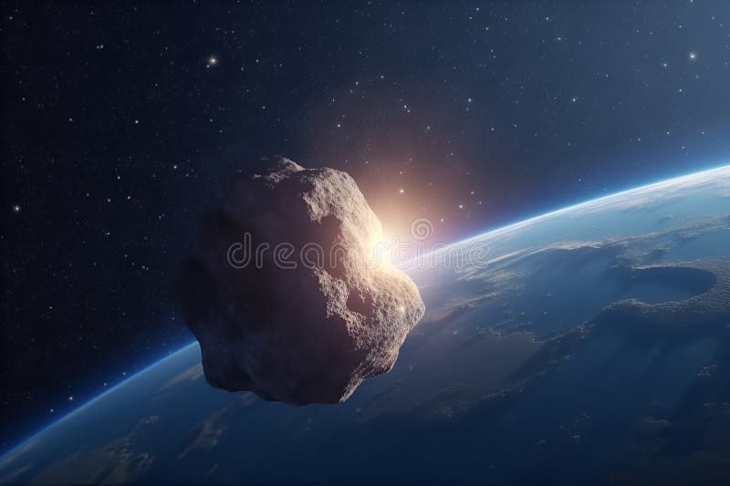 Universe scene with asteroid in outer space. royalty free illustration.