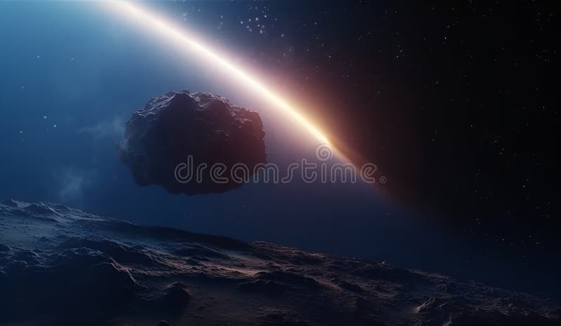 Universe scene with asteroid in outer space. vector illustration.