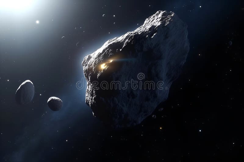 Universe scene with asteroid in outer space. vector illustration.