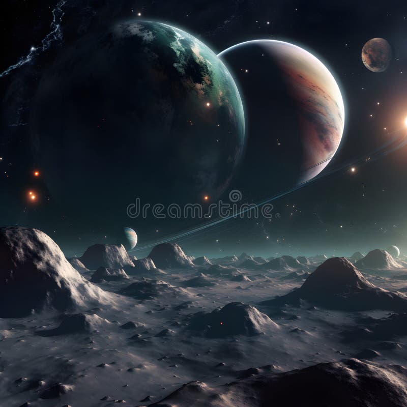 Universe scene with planets, stars and galaxies in outer space. Generative AI content royalty free illustration
