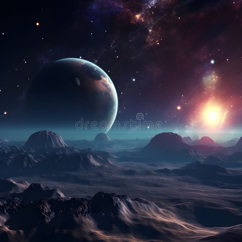 Universe scene with planets, stars and galaxies in outer space. Generative AI content stock illustration