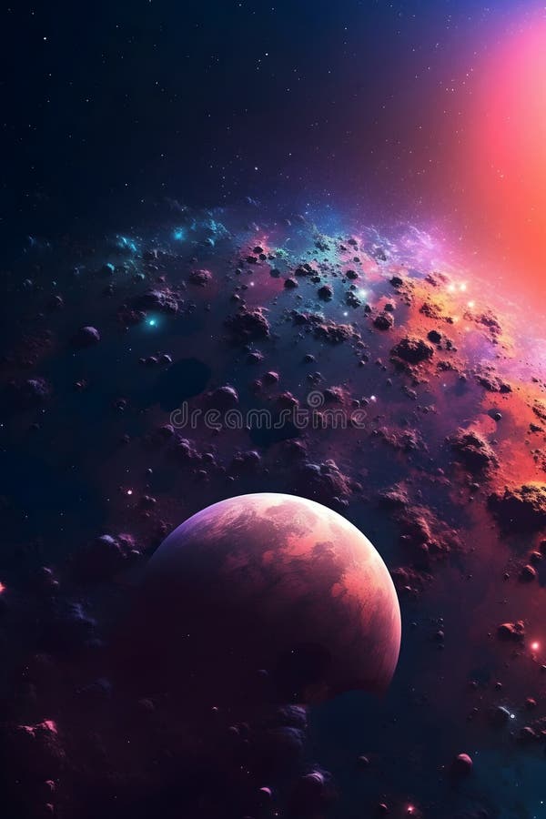 Universe scene with planets, stars and galaxies in outer space. Generative AI content stock illustration