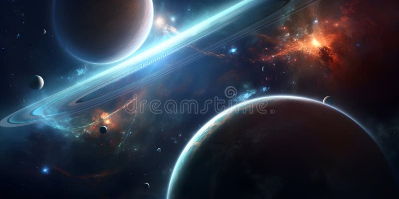 Universe scene with planets, stars and galaxies in outer space. Generative AI content vector illustration