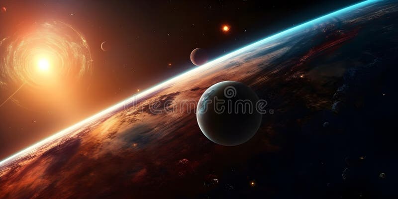 Universe scene with planets, stars and galaxies in outer space. Generative AI content royalty free illustration