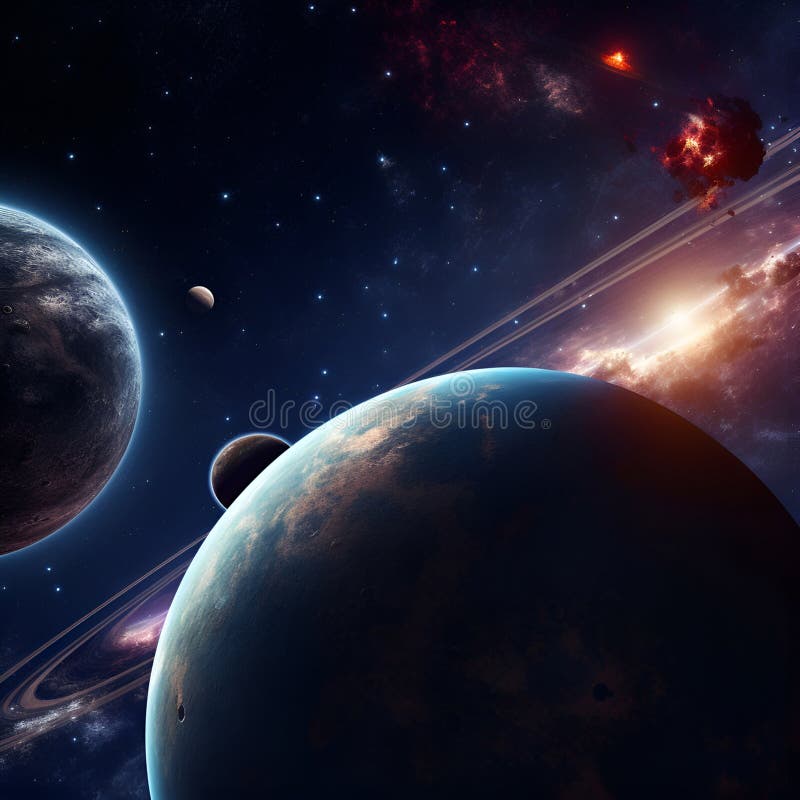 Universe scene with planets, stars and galaxies in outer space showing the beauty of space exploration. stock illustration.