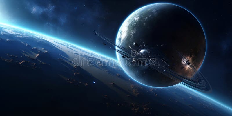 Universe scene with planets, stars and galaxies in outer space showing the beauty of space exploration. vector illustration.