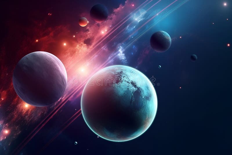 Universe scene with planets, stars and galaxies in outer space showing the beauty of space exploration. stock illustration.