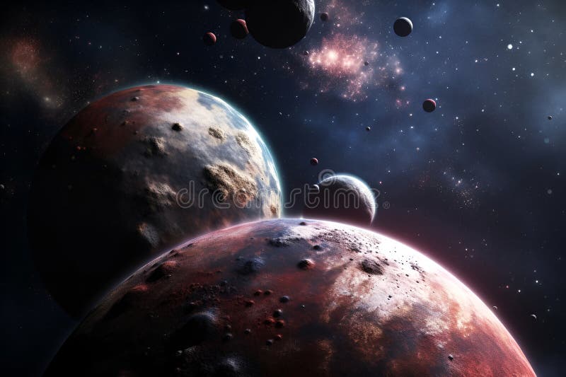 Universe scene with planets, stars and galaxies in outer space showing the beauty of space exploration. royalty free illustration.