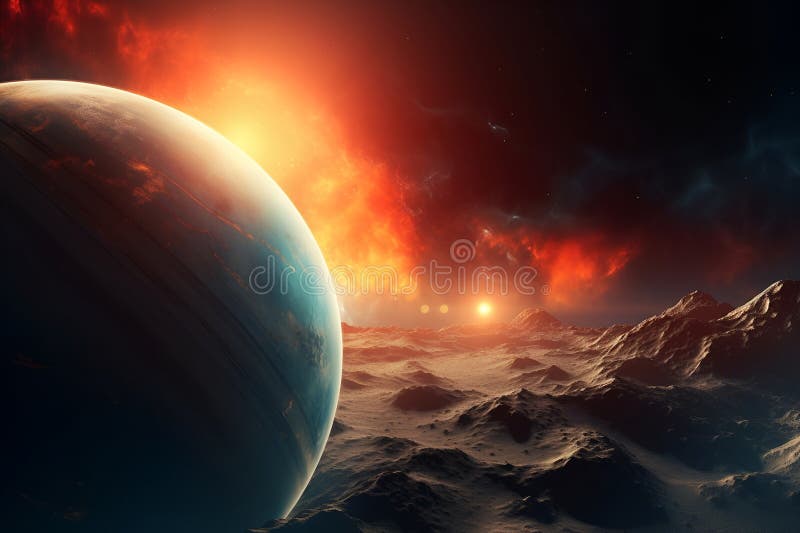 Universe scene with planets, stars and galaxies in outer space showing the beauty of space exploration. vector illustration.