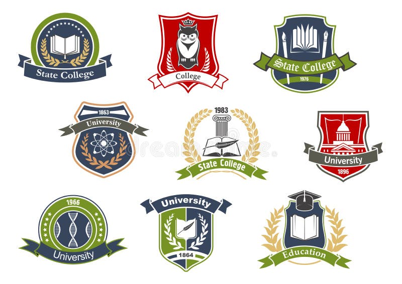 Universiteit en hogeschool school retro heraldische pictogrammen stock illustratie Universiteit en hogeschool school retro heraldische pictogrammen stock illustratie