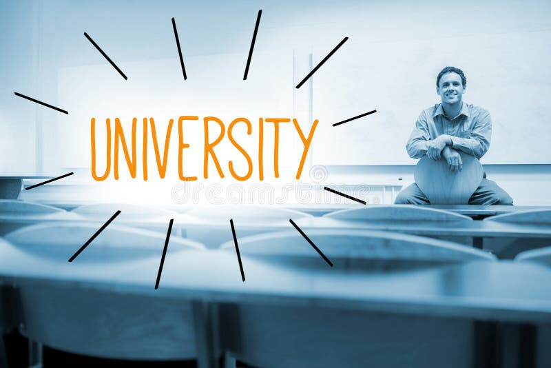 University against lecturer sitting in lecture hall stock photos