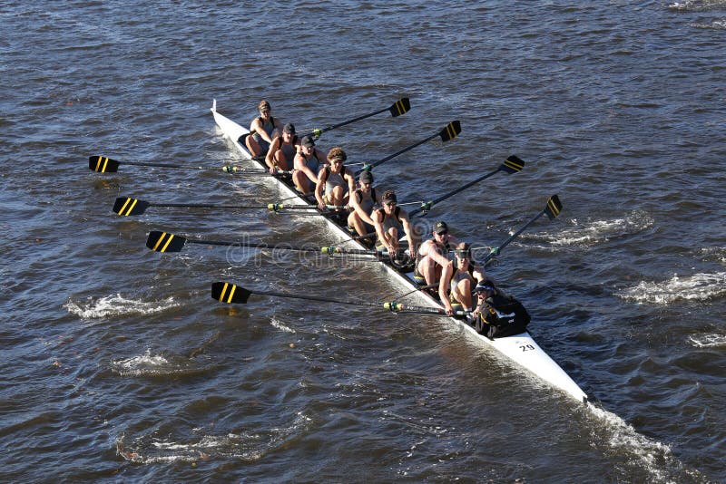 University of Colorado Boulder races in the Head of Charles Regatta Men's College Eights stock photo University of Colorado Boulder races in the Head of Charles Regatta Men's College Eights stock photo