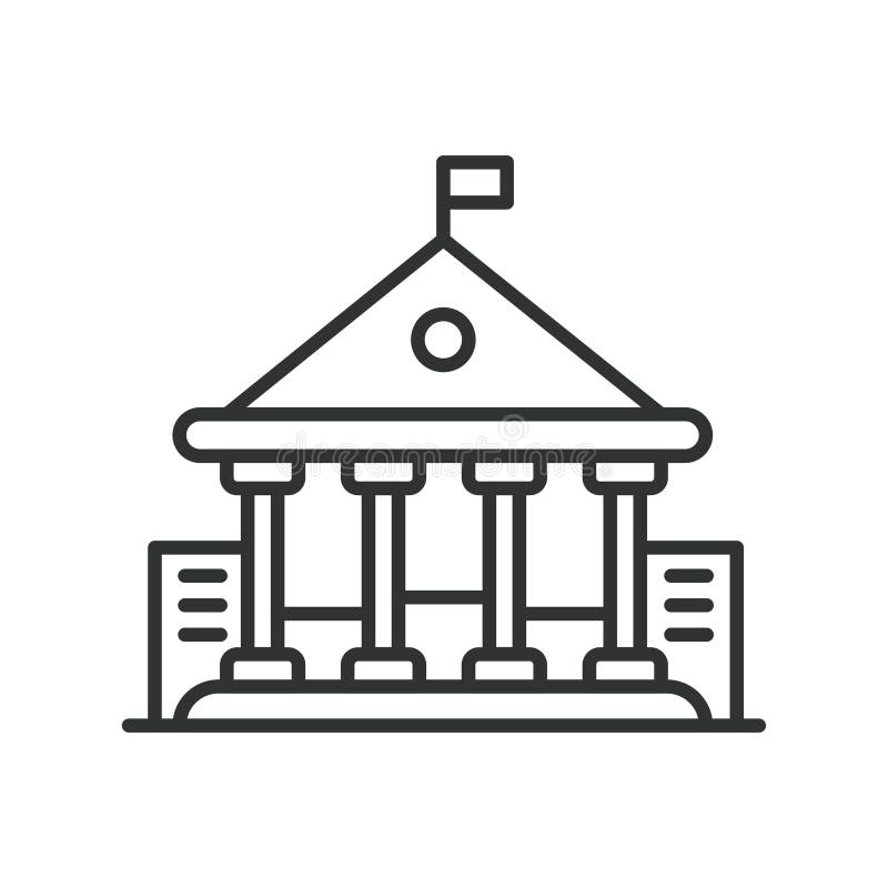 University icon line design. College, academy, education, academic building, study, learning, campus, degree, knowledge royalty free illustration