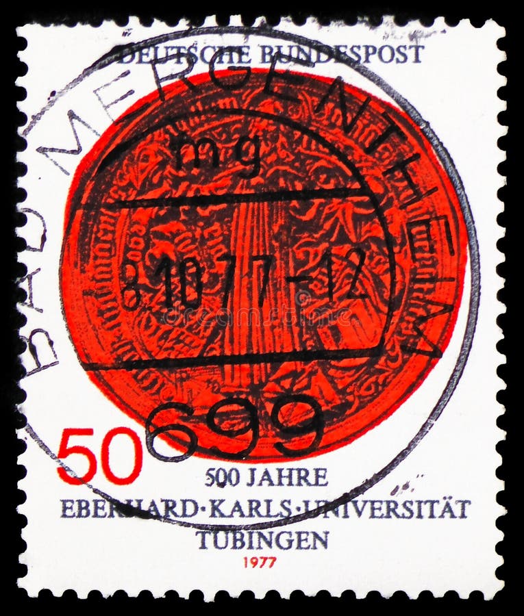 MOSCOW, RUSSIA - FEBRUARY 22, 2019: A stamp printed in Germany, Federal Republic shows University Marburg, 500 years Marburg University serie, circa 1977