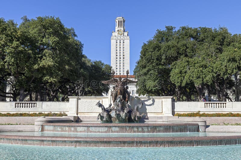 University of Texas at Austin Main Tower Building and Littlefield Fountain. University of Texas at Austin Main Tower Building and Littlefield Fountain