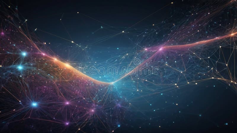 Universo de datos explorando el vasto e interconectado paisaje de la ai moderna stock de ilustración