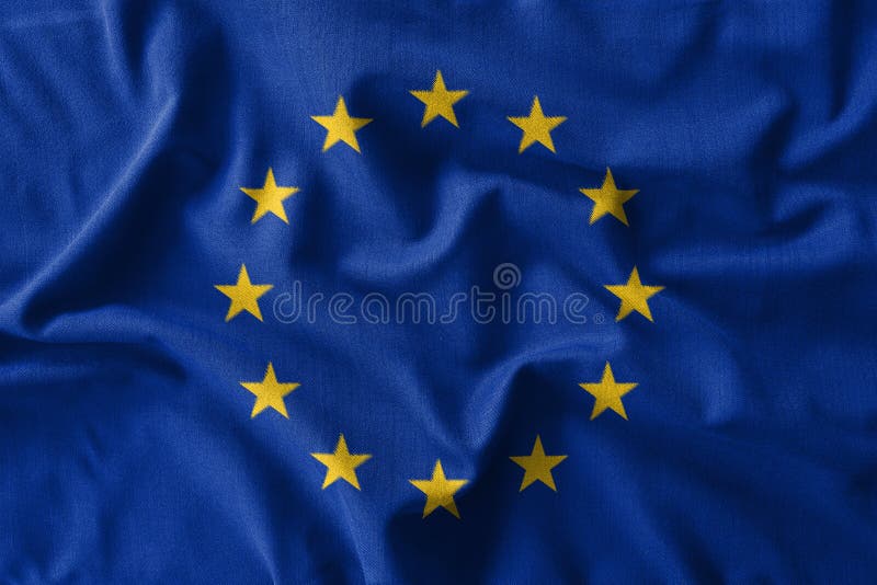 European Union & x28; EU & x29; flag painting on high detail of wave cotton fabrics . 3D illustration. European Union & x28; EU & x29; flag painting on high detail of wave cotton fabrics . 3D illustration