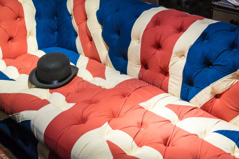 Unión Jack Flag English Sofa y hongo imágenes de archivo libres de regalías Unión Jack Flag English Sofa y hongo imágenes de archivo libres de regalías
