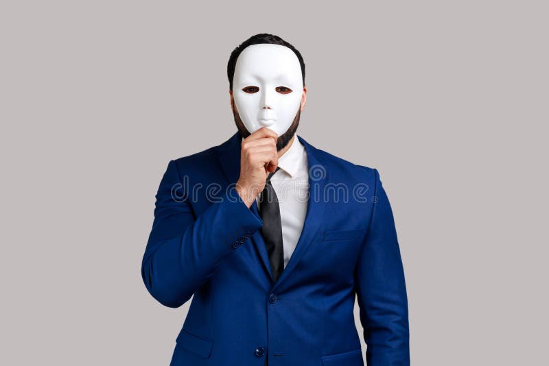 Unknown Businessman Covering Her Face with White Mask, Hiding Her Real ...