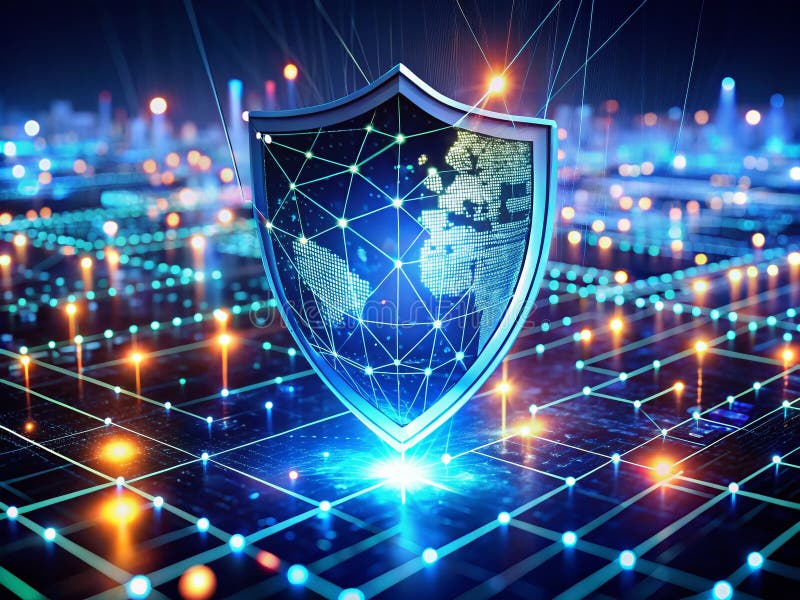 Unleashing the Power of Advanced Cybersecurity A Futuristic Digital Shield for Network Protection in LowLight vector illustration
