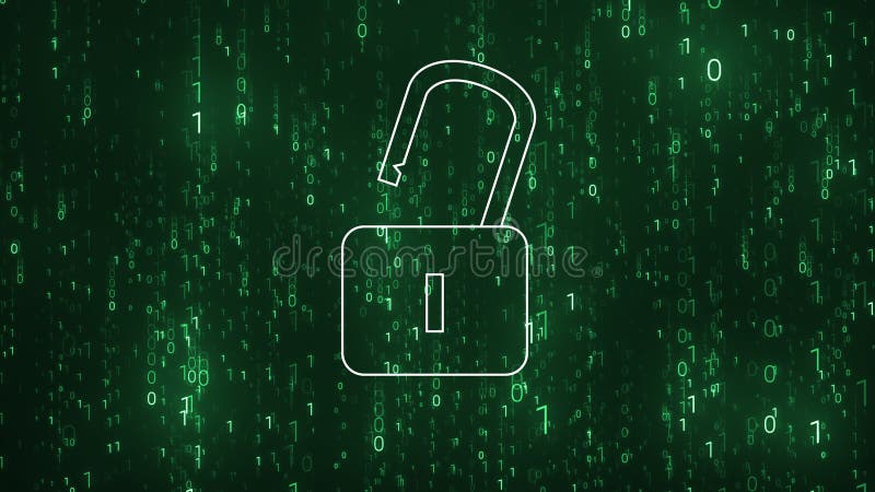 Unlock cyber security lock key in matrix binary code random number 