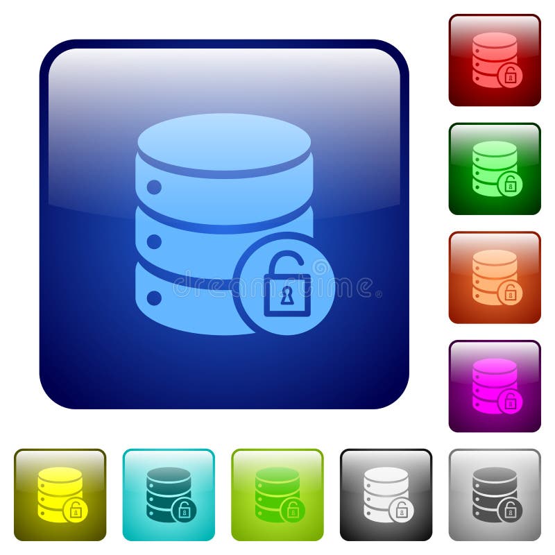 Unlock database color square buttons vector illustration