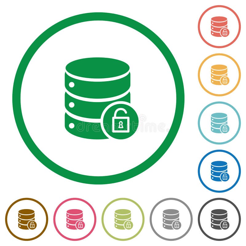Unlock database flat icons with outlines vector illustration