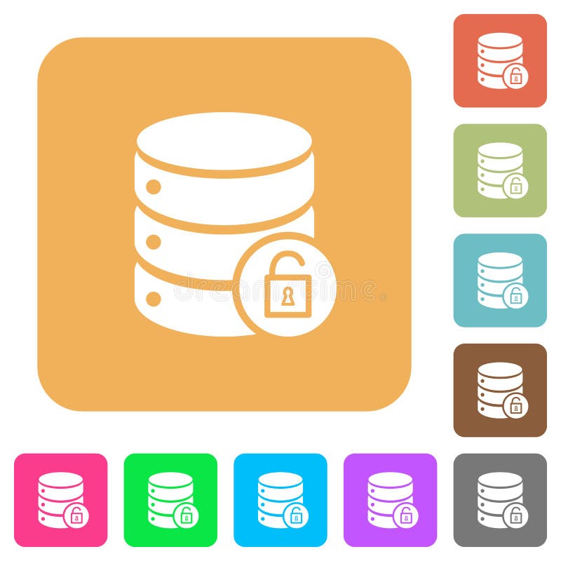 Unlock database rounded square flat icons. Unlock database flat icons on rounded square vivid color backgrounds