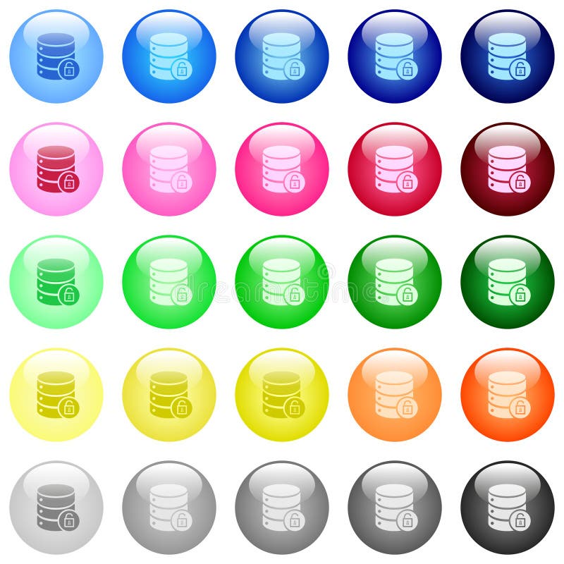 Unlock database icons in color glossy buttons royalty free illustration