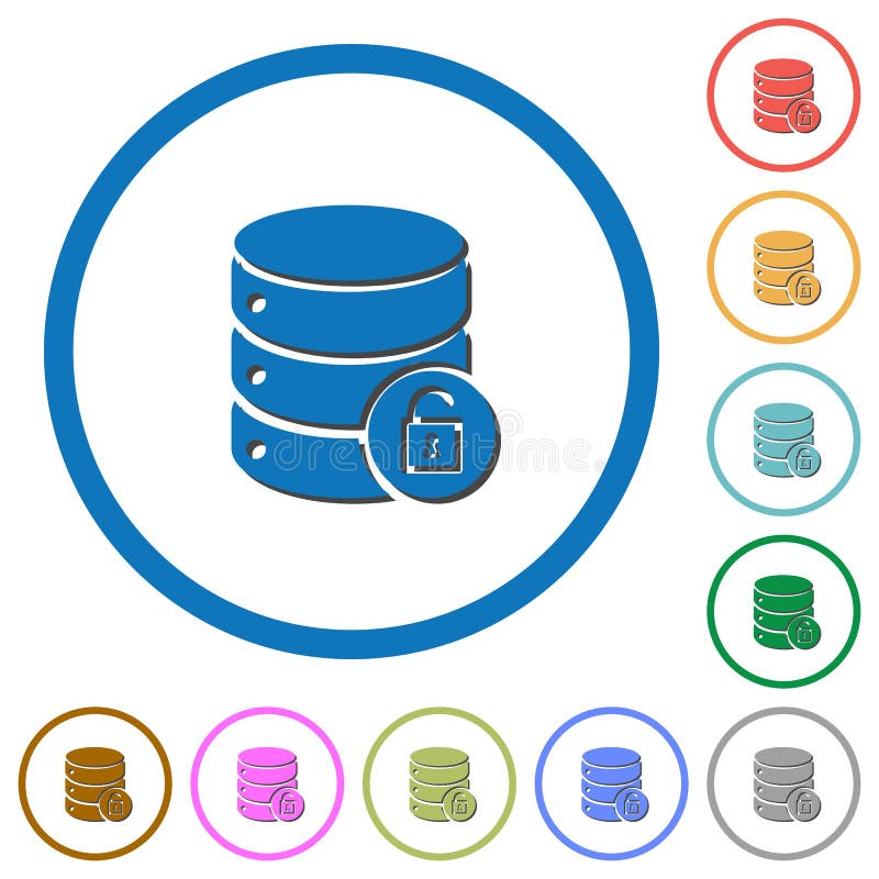 Unlock database icons with shadows and outlines royalty free illustration