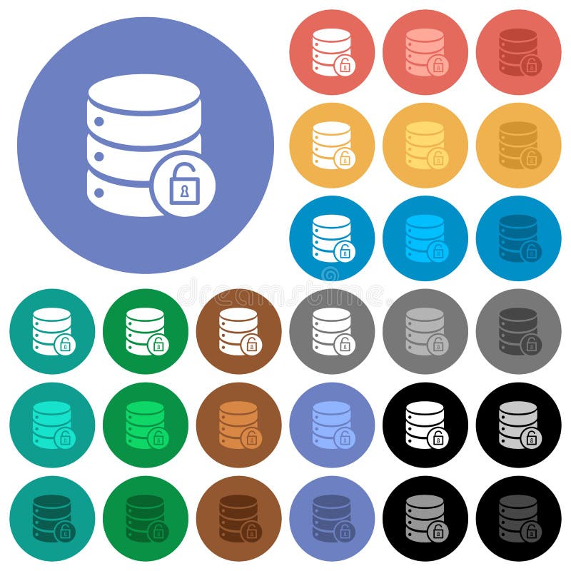 Unlock database round flat multi colored icons stock illustration