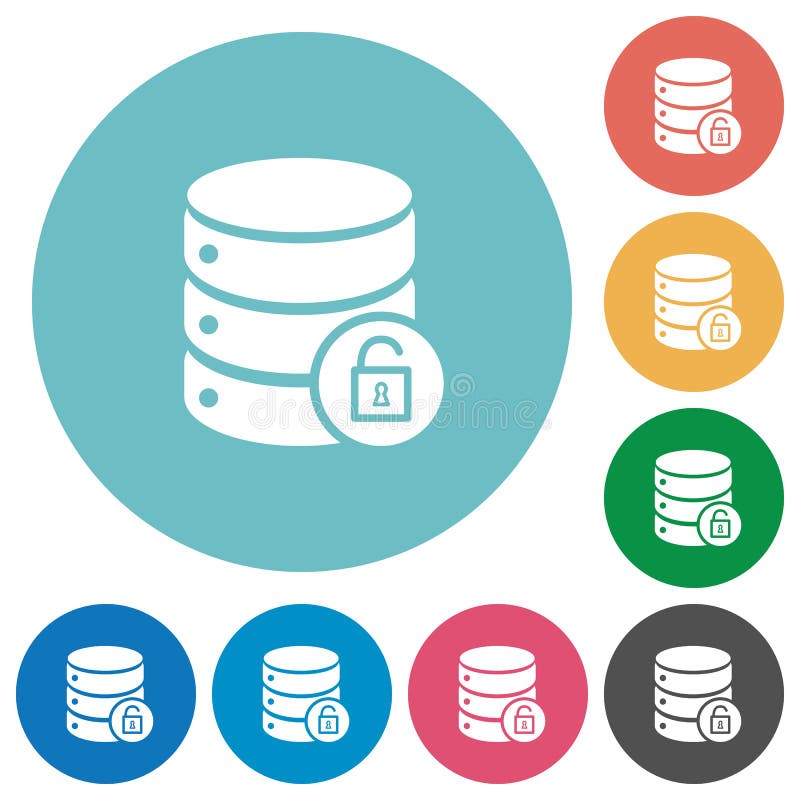 Unlock database table flat round icons stock illustration