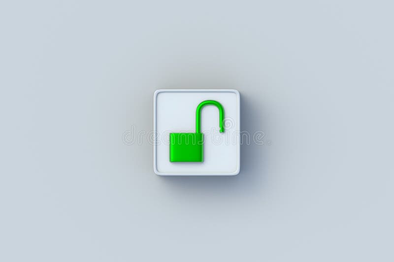 Unlocked access. Open information. Cyber protection. Data security stock illustration
